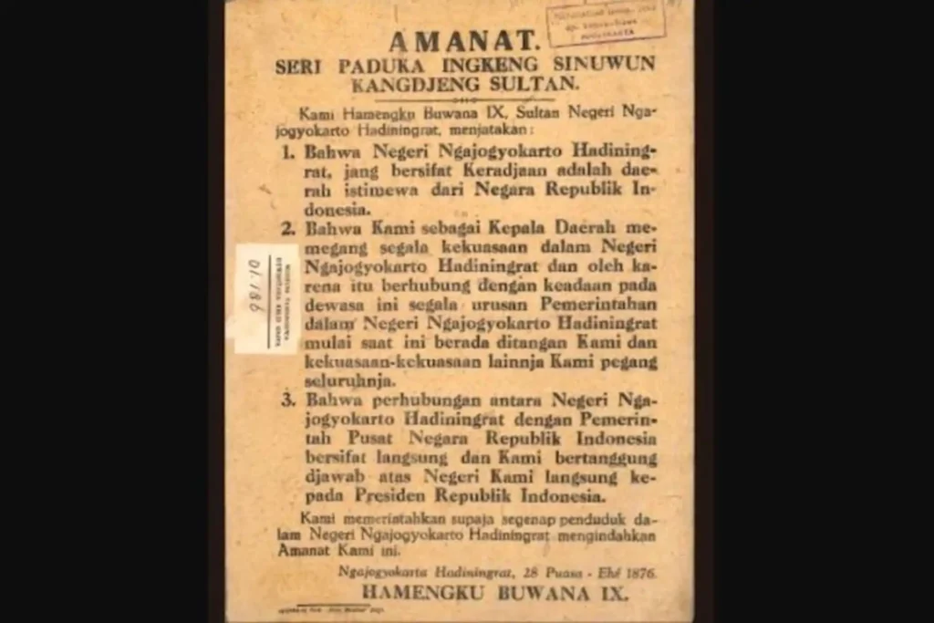 Maklumat 5 September 1945 dan Dukungan Yogyakarta